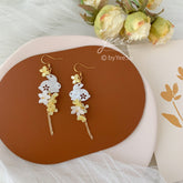 Yellow Osmanthus Blossom Earrings - Japanese rabbit bunny Earrings - Japanese Floral Earring - gold Osmanthus